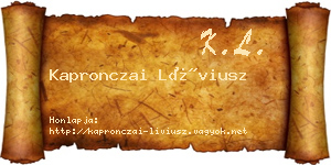 Kapronczai Líviusz névjegykártya